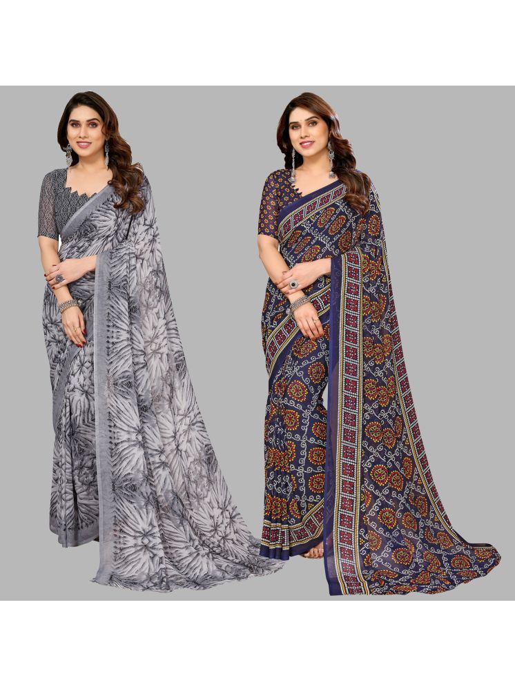     			Kashvi Sarees Georgette Printed Saree With Blouse Piece - Multicolour ( Pack of 2 )