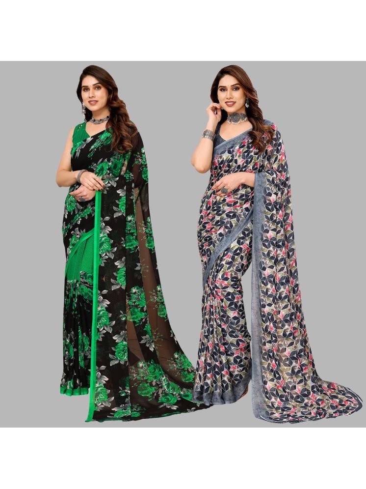     			Kashvi Sarees Georgette Printed Saree With Blouse Piece - Multicolour ( Pack of 2 )