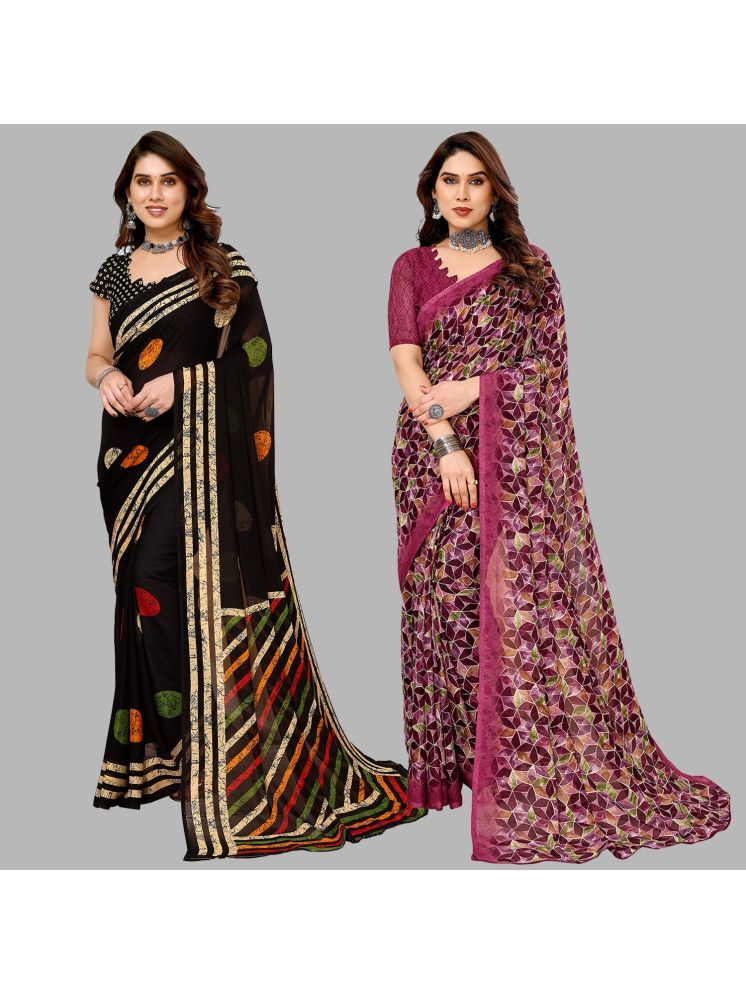     			Kashvi Sarees Georgette Printed Saree With Blouse Piece - Multicolour ( Pack of 2 )