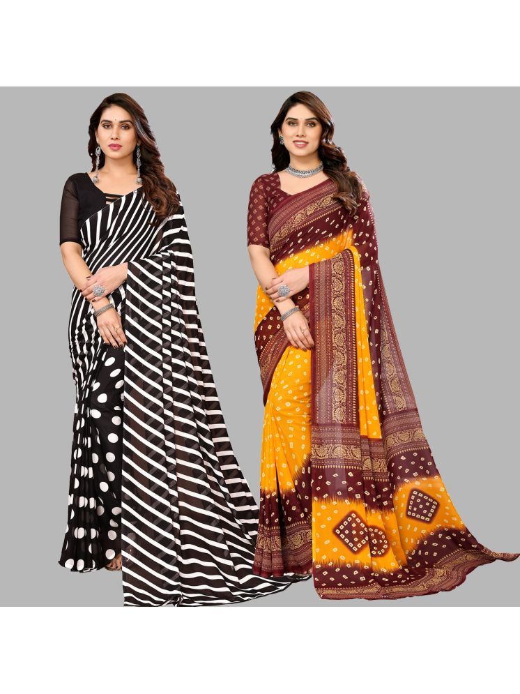     			Kashvi Sarees Georgette Printed Saree With Blouse Piece - Multicolour ( Pack of 2 )