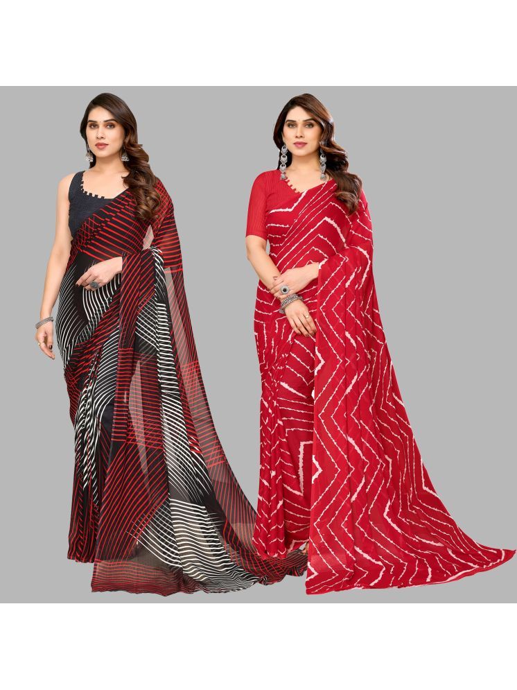     			Kashvi Sarees Georgette Striped Saree With Blouse Piece - Multicolour ( Pack of 2 )