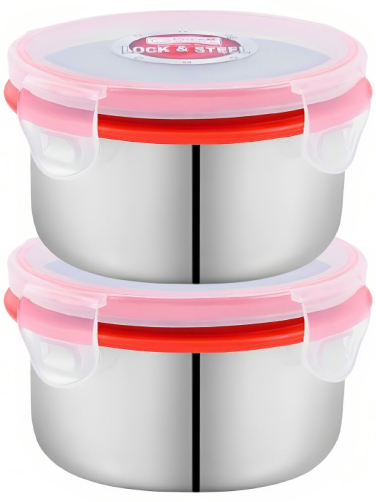     			Kitcorner Lock N Steel Steel Red Food Container ( Set of 2 )