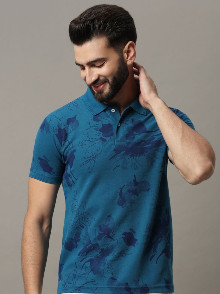     			R.ARHAN PREMIUM Pack of 1 Cotton Blend Regular Fit Printed Half Sleeves Men's Polo T Shirt ( Teal Blue )