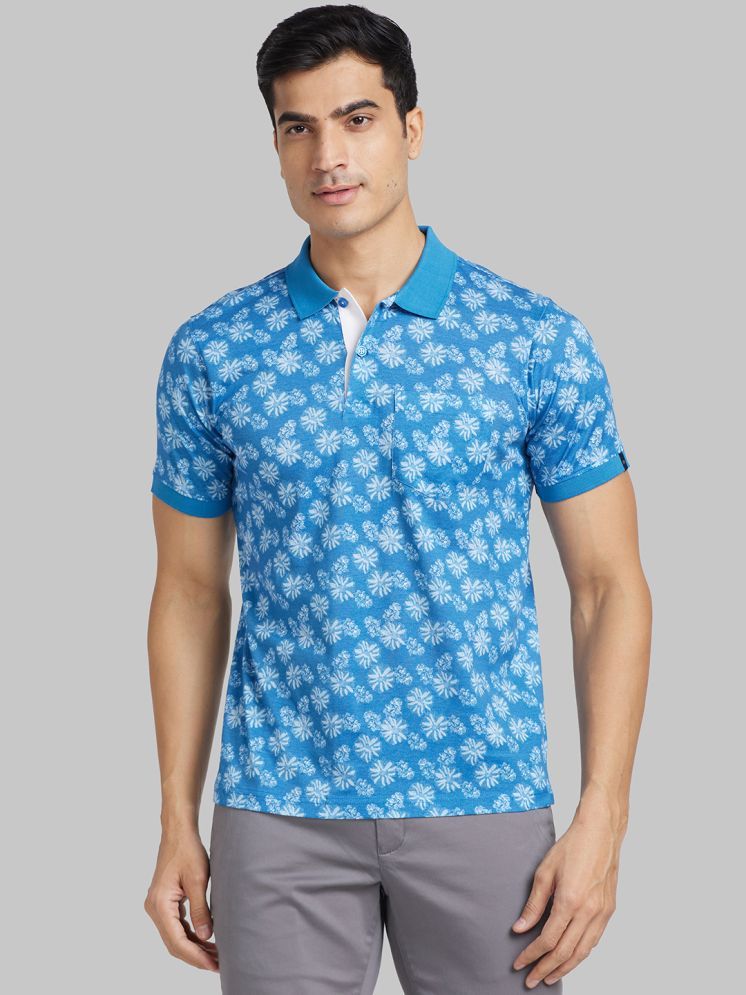     			Raymond Cotton Regular Fit Printed Half Sleeves Men's Polo T Shirt - Blue ( Pack of 1 )