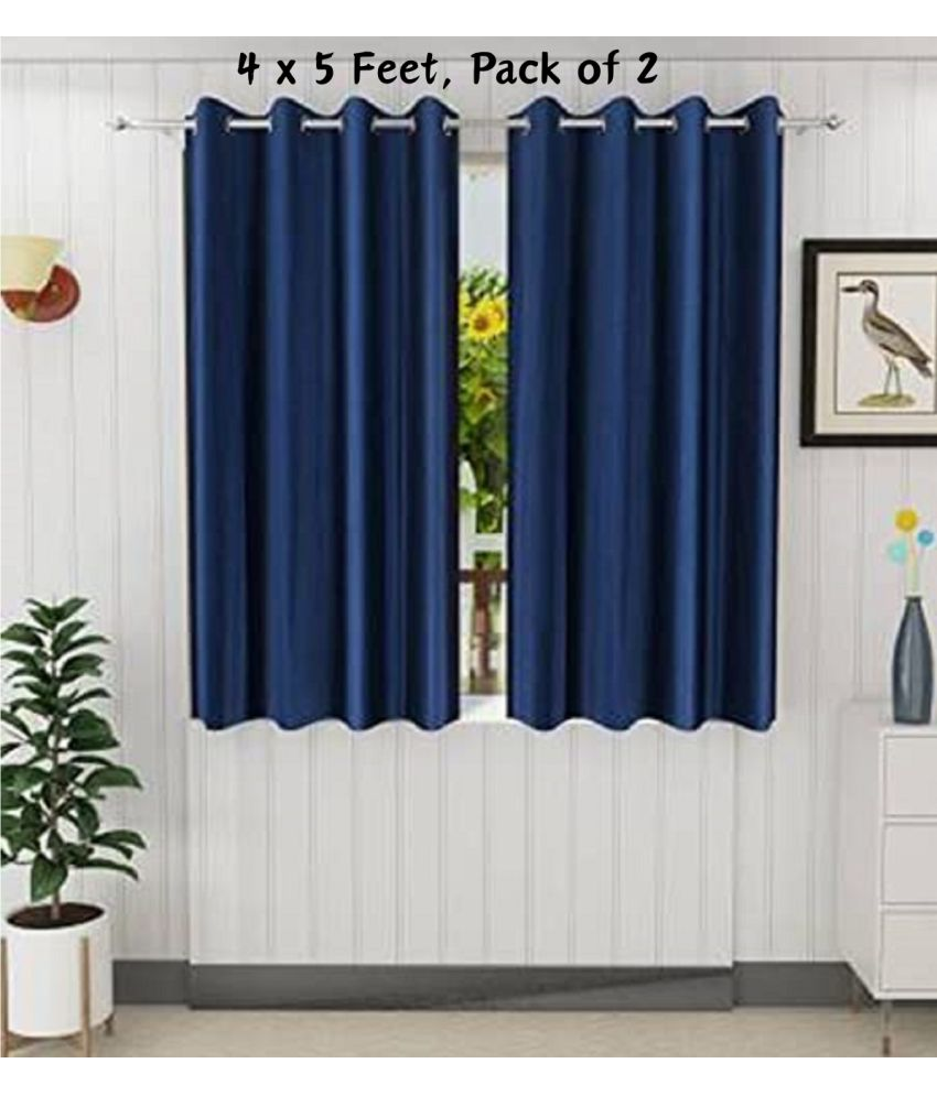     			SWIZIER Solid Semi-Transparent Eyelet Curtain 5 ft ( Pack of 2 ) - Blue