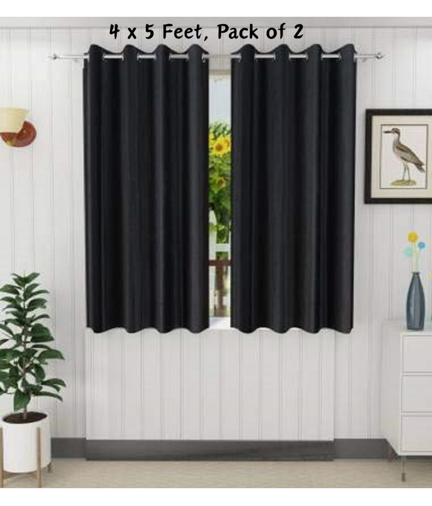     			SWIZIER Solid Semi-Transparent Eyelet Curtain 5 ft ( Pack of 2 ) - Black