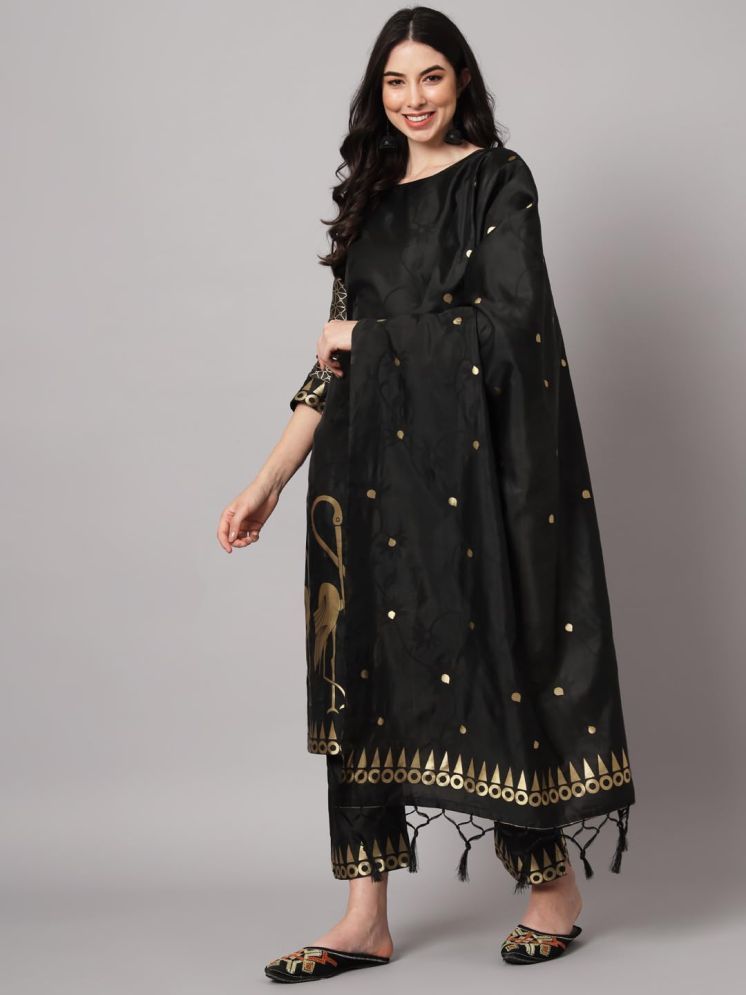     			VredeVogel Cotton Silk Self Design Kurti With Pants Women's Stitched Salwar Suit - Black ( Pack of 1 )