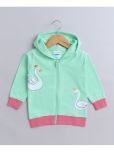 BUMZEE Green & Pink Girls  Full Sleeves Cotton Hooded Zipper Sweatshirt Age - 3-6 Months