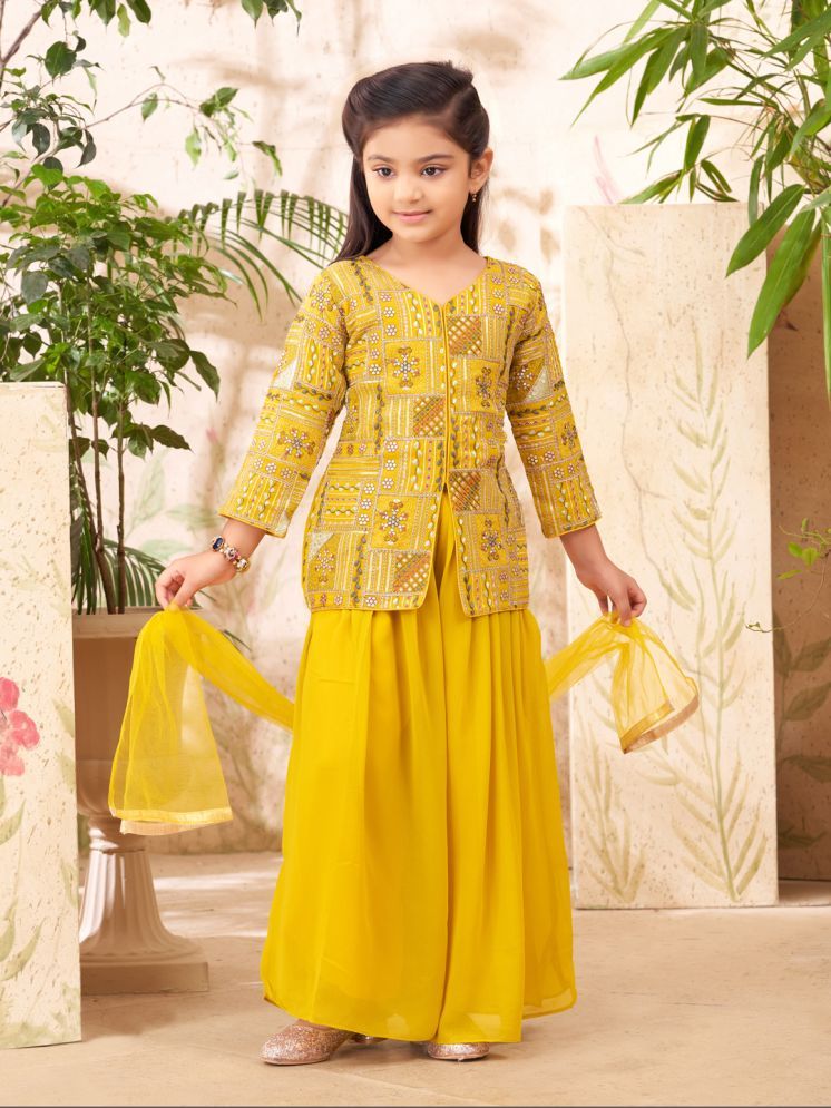     			Aarika Mustard Georgette Girls Top & Sharara Set ( Pack of 1 )