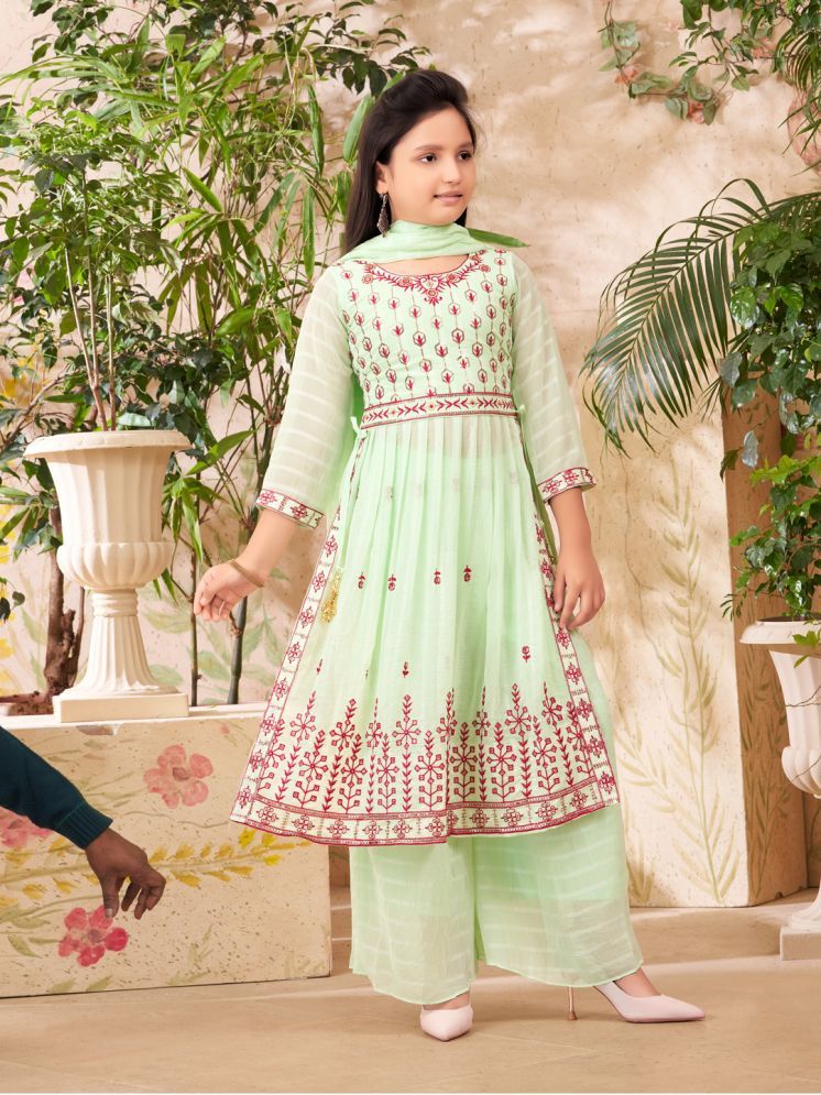     			Aarika Sea Green Georgette Girls Kurta and Sharara Set ( Pack of 1 )