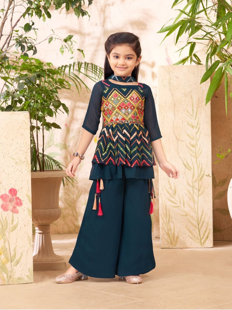     			Aarika Teal Georgette Girls Top & Sharara Set ( Pack of 1 )