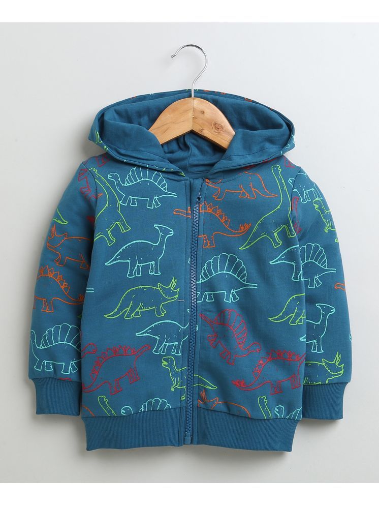     			BUMZEE Teal Blue Boys Full Sleeves Cotton Hooded Zipper Sweatshirt Age - 12-18 Months