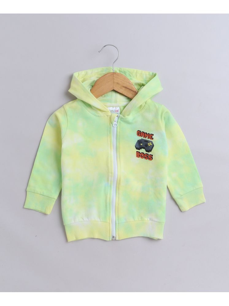     			BUMZEE Yellow & Green Boys Full Sleeves Cotton Hooded Zipper Sweatshirt Age - 6-12 Months