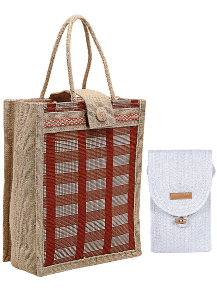     			ENSAC Light Grey Jute Handheld Bag