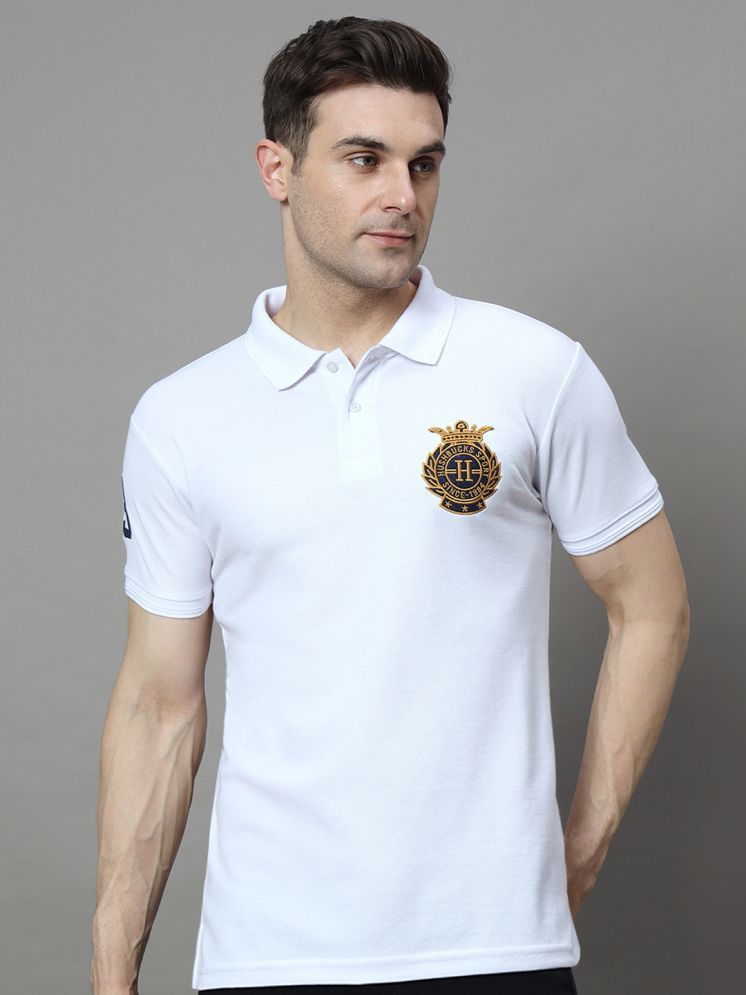     			Hushbucks Pack of 1 Cotton Blend Regular Fit Embroidered Half Sleeves Men's Polo T Shirt ( White )