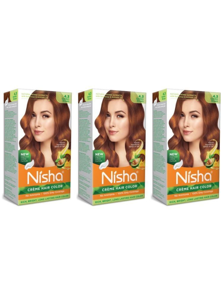     			Nisha Creme Hair Color 4.3 Golden Brown 120g Pack of 3, Permanent Hair Colour, No Ammonia, 100% Grey Coverage