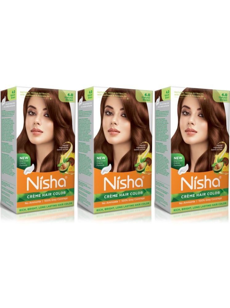     			Nisha Creme Hair Color 4.0 Natural Brown 120g Pack of 3, Permanent Hair Colour, No Ammonia, 100% Grey Coverage