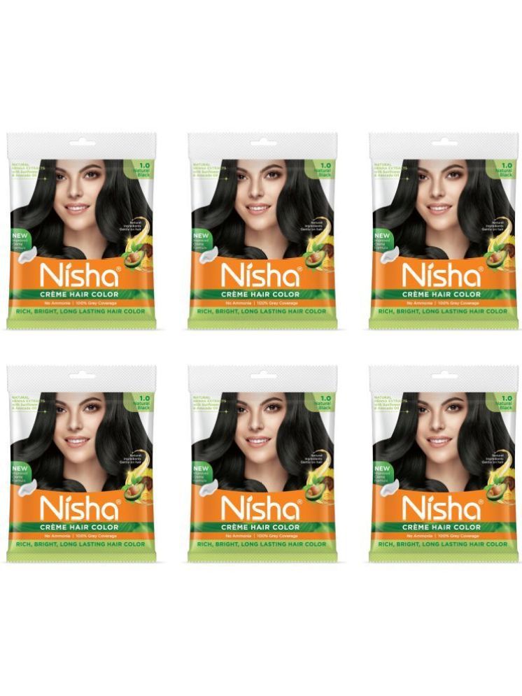     			Nisha Creme Hair Color Natural Black 40g Pack of 6, Permanent Hair Color for Women Men, No Ammonia, 100% Grey Coverage