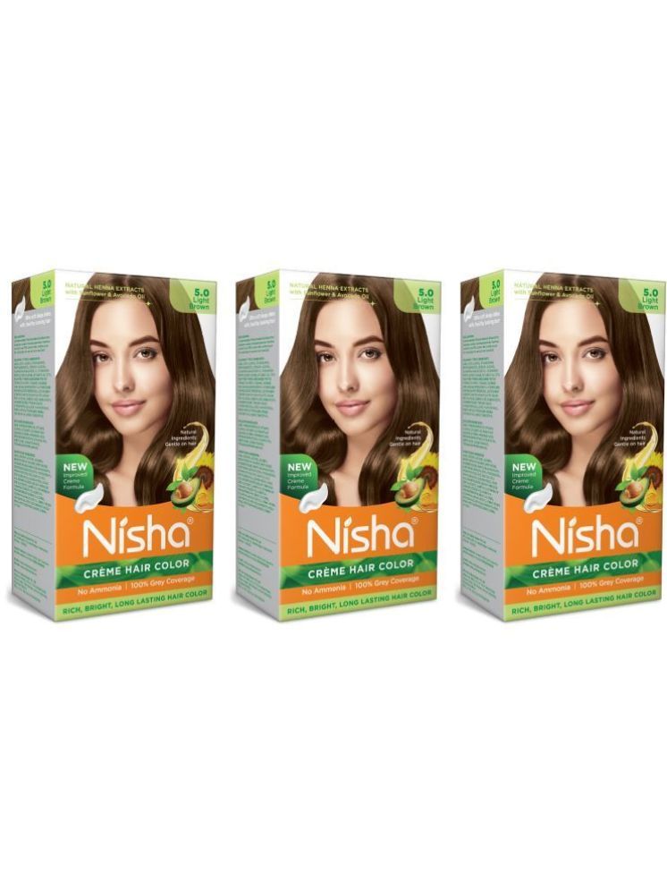     			Nisha Creme Hair Color 5.0 Light Brown 120g Pack of 3, Permanent Hair Colour, No Ammonia, 100% Grey Coverage