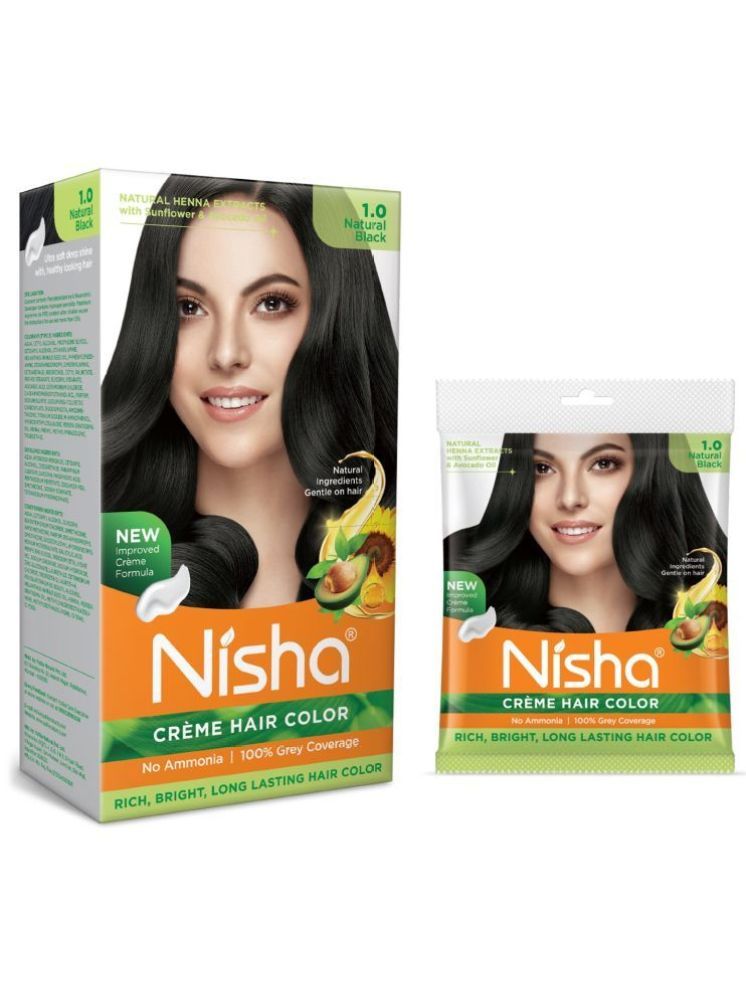     			Nisha Creme Hair Color Combo Pack 1.0 Natural Black (120g Box & 40g Pouch), Ammonia Free Permanent Hair Colour