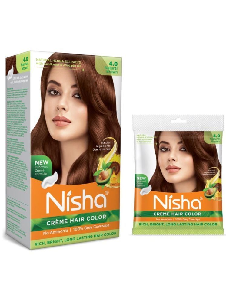     			Nisha Creme Hair Color Combo Pack 4.0 Natural Brown (120g Box & 40g Pouch), Ammonia Free Permanent Hair Colour