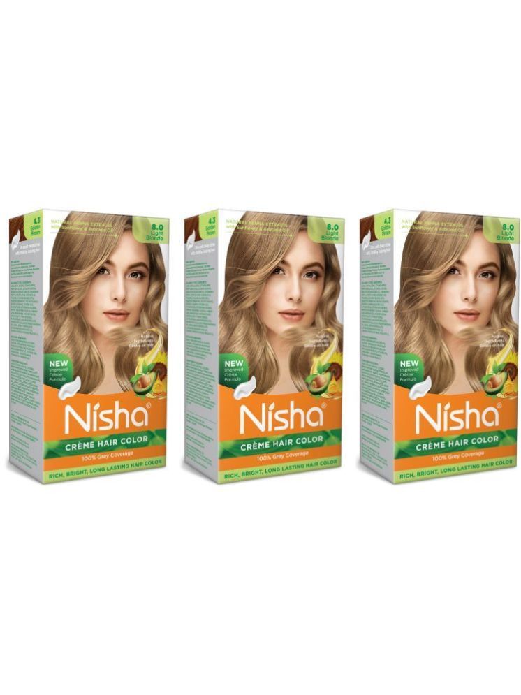     			Nisha Creme Hair Color 8.0 Light Blonde 120g Pack of 3, Permanent Hair Colour for Long Lasting Hair, 100% Grey Coverage