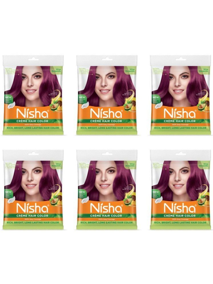     			Nisha Creme Hair Color Wine Burgundy 40g Pack of 6, Permanent Hair Color for Women Men, No Ammonia, 100% Grey Coverage