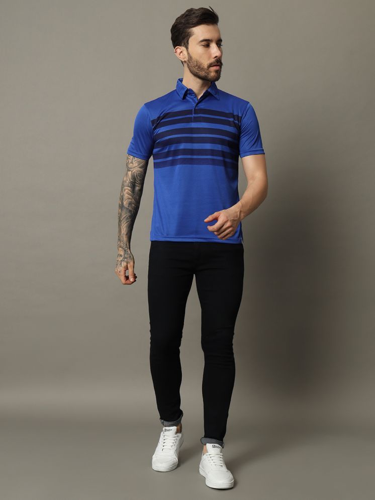     			Nuovo Polyester Regular Fit Striped Half Sleeves Men's Polo T Shirt - Blue ( Pack of 1 )