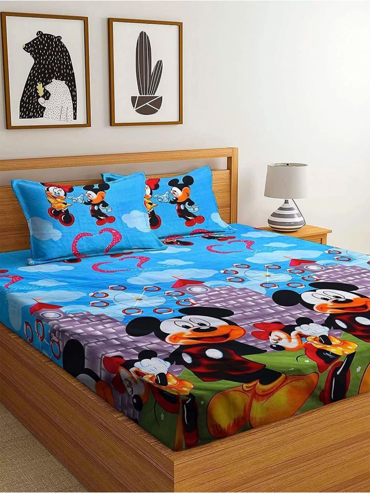     			SHUBH Microfiber Animal 1 Double Bedsheet with 2 Pillow Covers - Blue