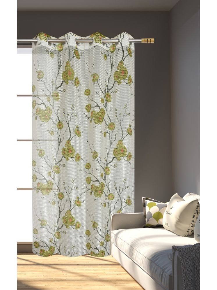     			SWIZIER Floral Semi-Transparent Eyelet Curtain 7 ft ( Pack of 1 ) - Green