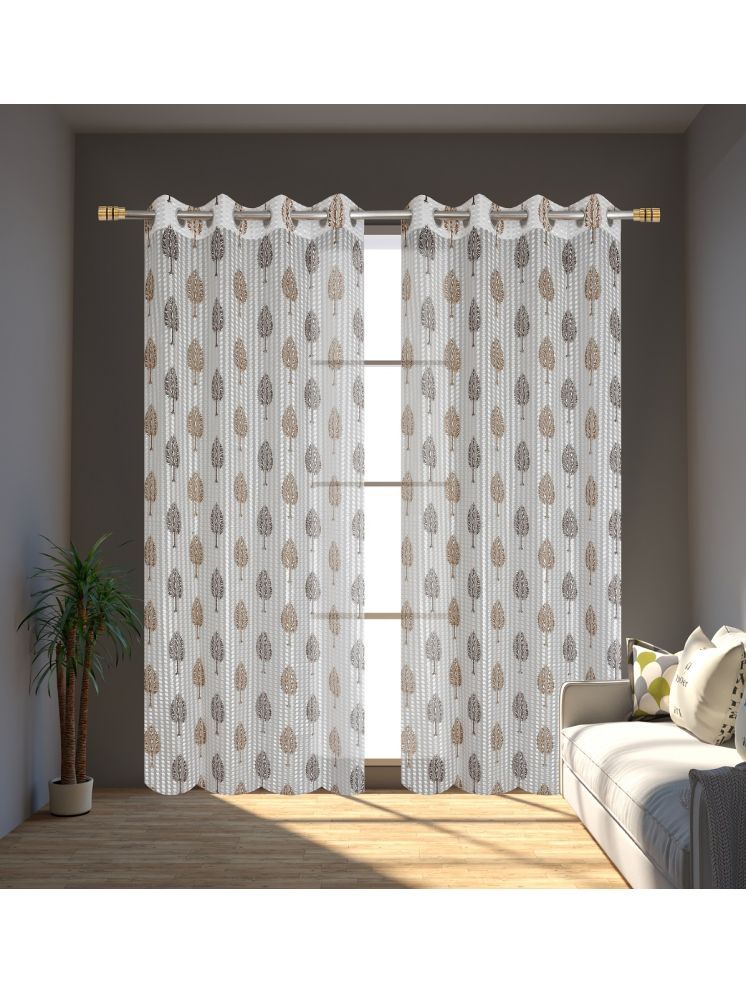     			SWIZIER Nature Semi-Transparent Eyelet Curtain 5 ft ( Pack of 2 ) - Coffee