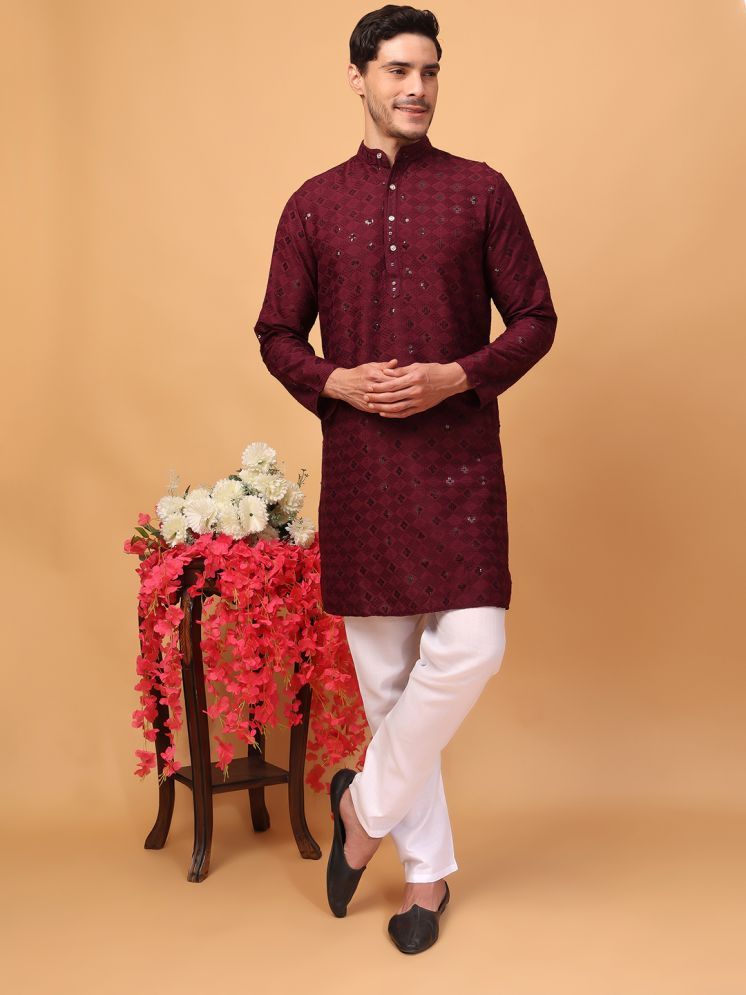     			Hangup Maroon Rayon Regular Fit Men's Kurta Pyjama Set ( Pack of 1 )