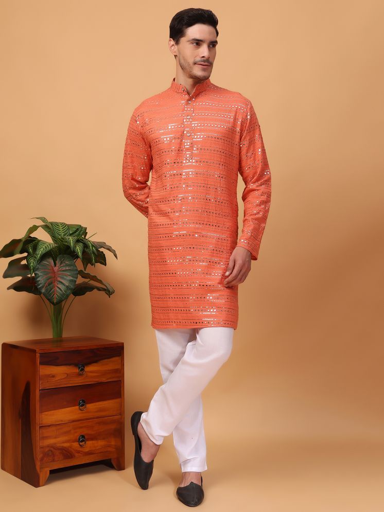     			Hangup Orange Rayon Regular Fit Men's Kurta Pyjama Set ( Pack of 1 )