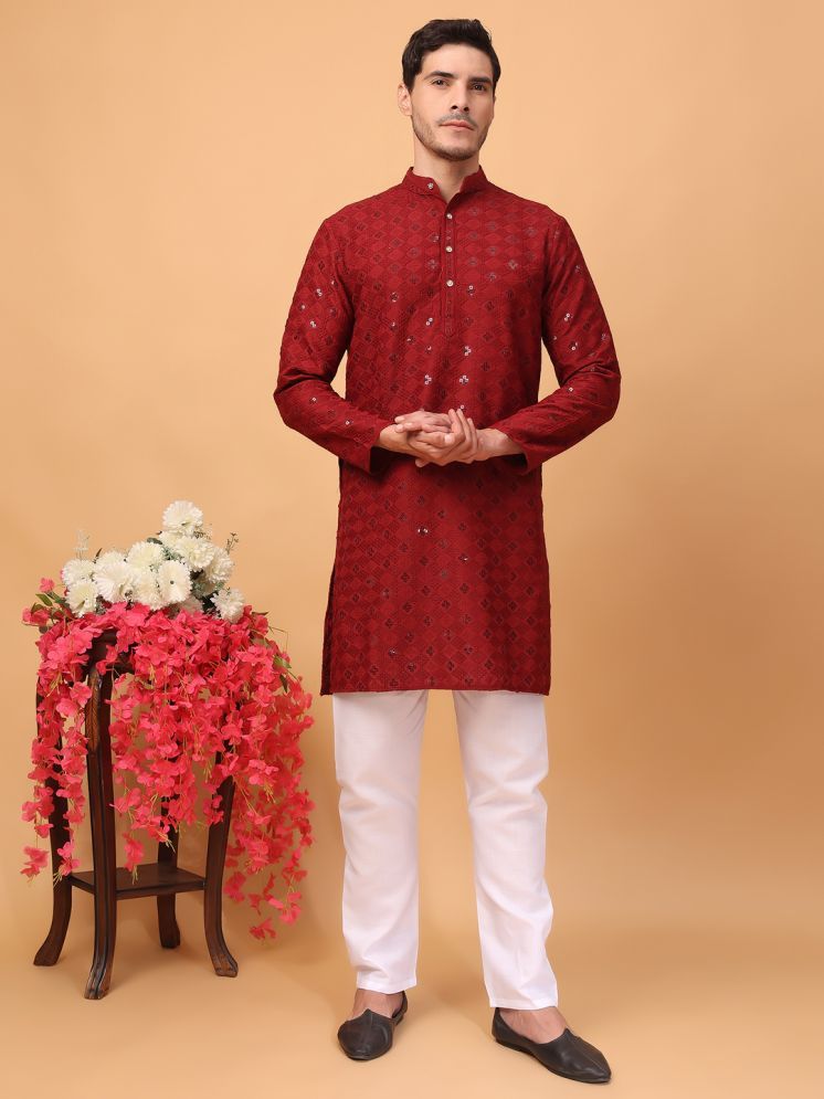     			Hangup Red Rayon Regular Fit Men's Kurta Pyjama Set ( Pack of 1 )