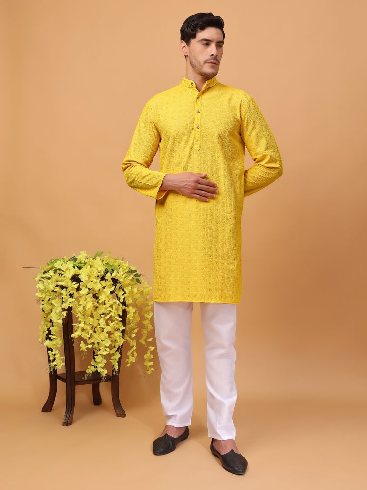     			Hangup Yellow Rayon Regular Fit Men's Kurta Pyjama Set ( Pack of 1 )