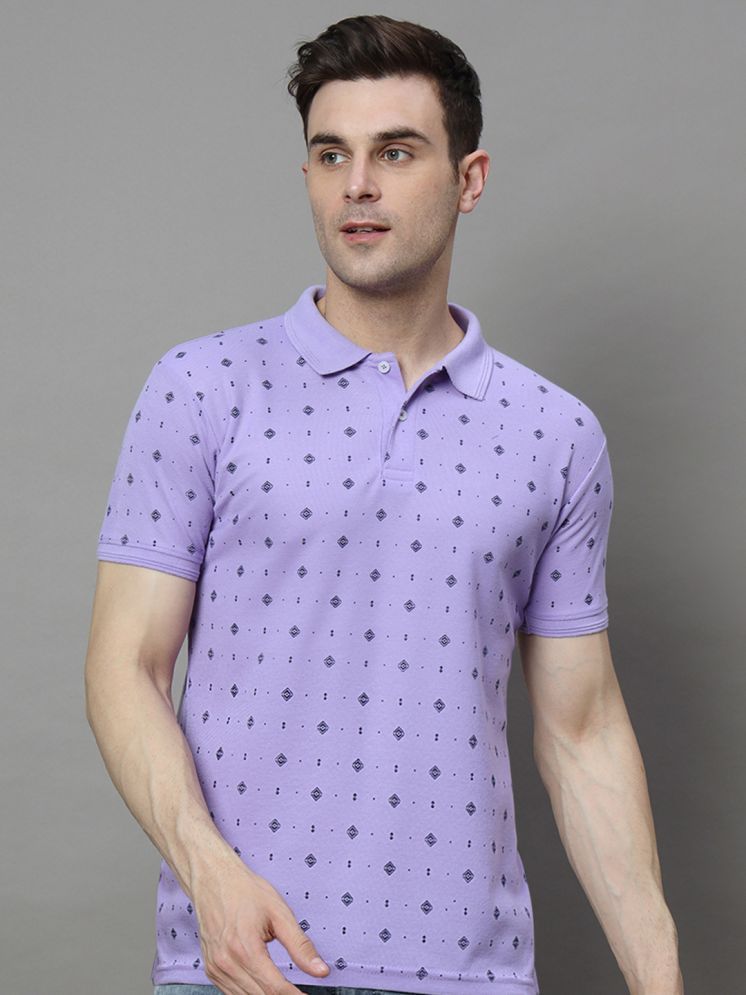     			Hushbucks Cotton Blend Regular Fit Printed Half Sleeves Men's Polo T Shirt - Lavender ( Pack of 1 )