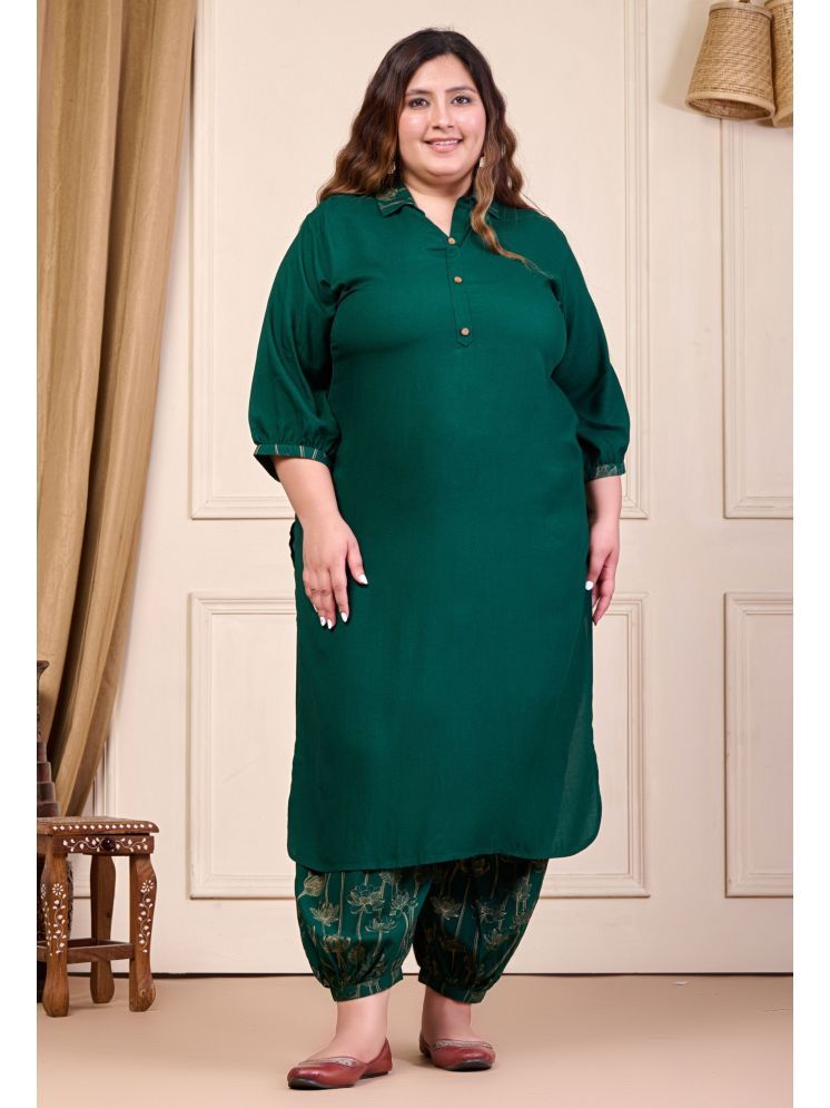     			PrettyPlus by Desinoor.com Rayon Solid Kurti With Harems Pants Women's Stitched Salwar Suit - Green ( Pack of 1 )