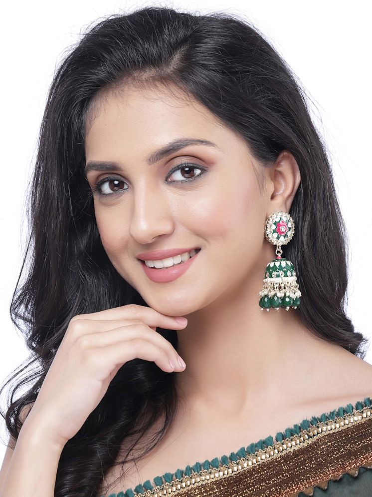     			Zeneme Green Jhumki Earrings ( Pack of 1 )