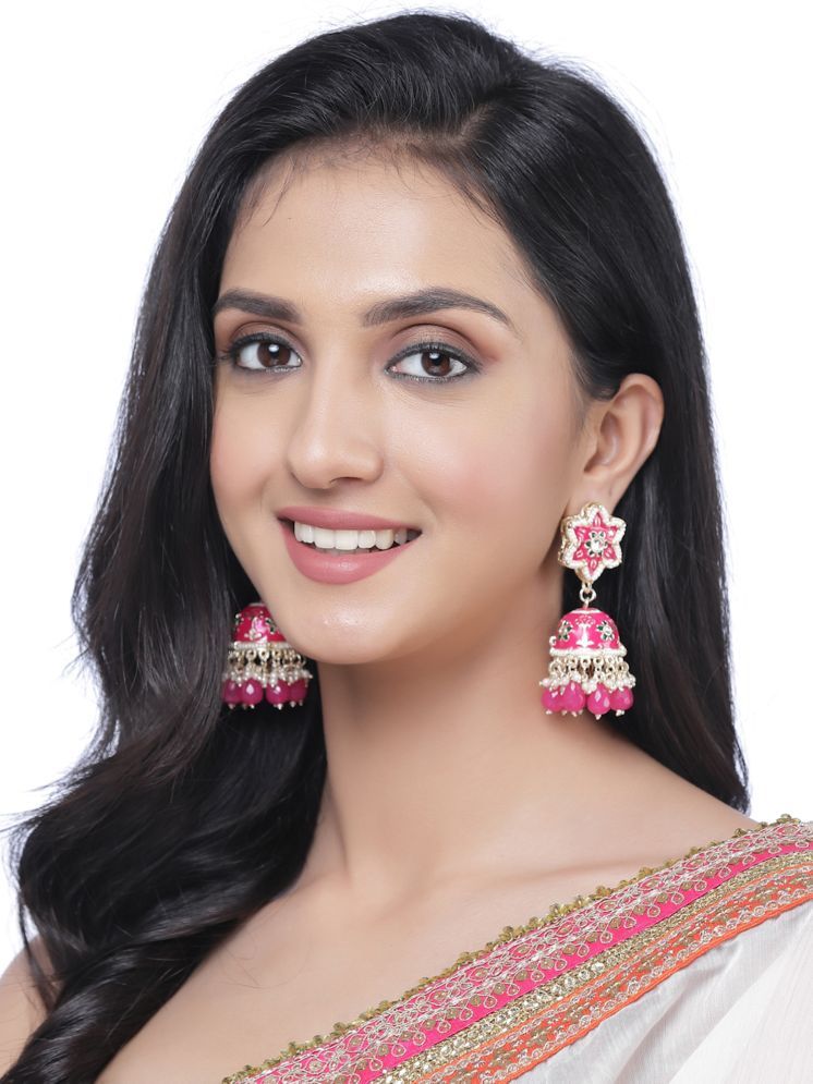     			Zeneme Pink Jhumki Earrings ( Pack of 1 )