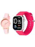 Cosmic Pink PU Analog-Digital Womens Watch