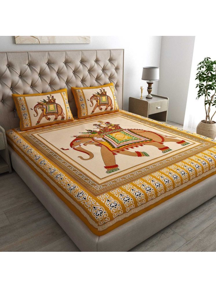     			COZYKO Cotton Ethnic 1 Double Bedsheet with 2 Pillow Covers - Yellow