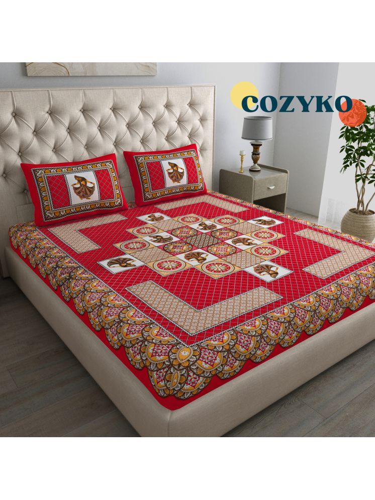     			COZYKO Cotton Ethnic 1 Double with 2 Pillow Covers - Red