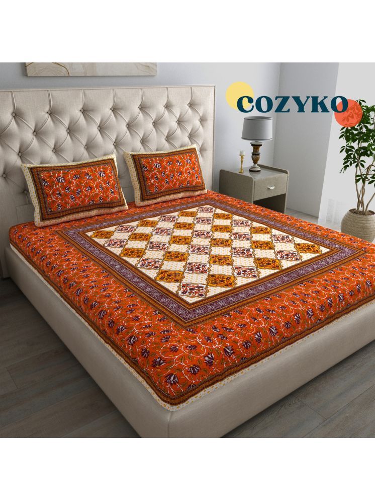     			COZYKO Cotton Ethnic 1 Double Bedsheet with 2 Pillow Covers - Peach