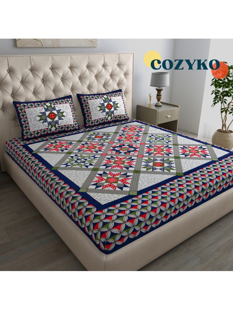     			COZYKO Cotton Geometric 1 Double with 2 Pillow Covers - Blue