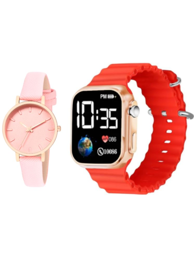     			Cosmic Pink PU Analog-Digital Womens Watch