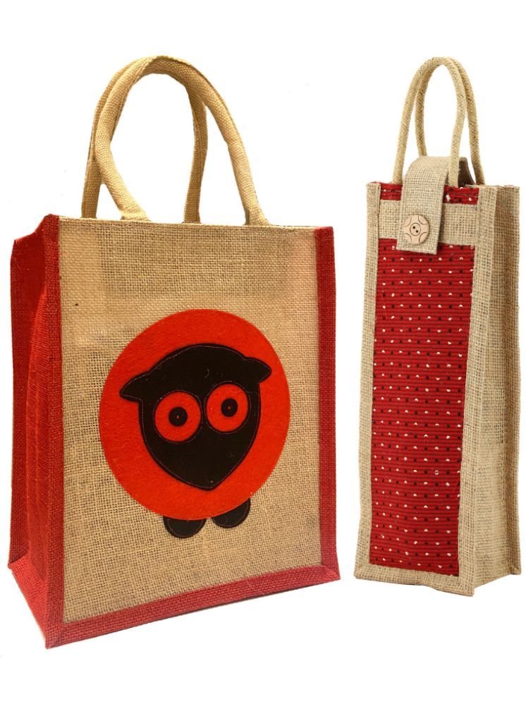     			ENSAC Red Jute Handheld Bag