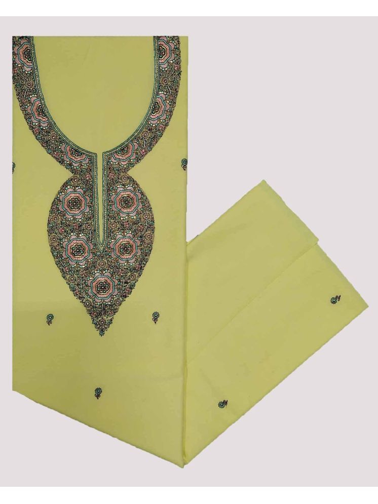     			KASHMIRI Unstitched Cotton Embroidered Dress Material - Yellow ( Pack of 1 )