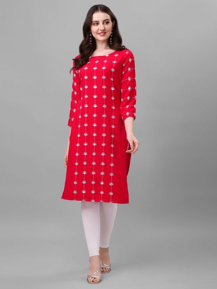     			Milastru Rayon Embroidered Straight Women's Kurti - Red ( Pack of 1 )