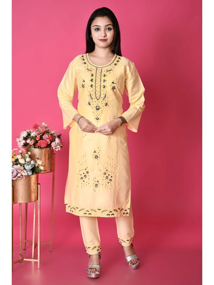     			New Collection Rayon Embroidered Straight Women's Kurti - Yellow ( Pack of 1 )