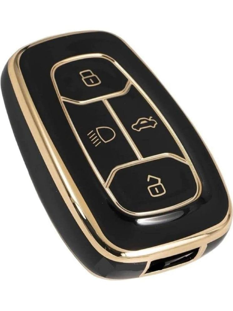     			TPU Gold Car Key Cover Compatible with TATA Altroz Gravitas Harrier Nexon Tigor BS6. (Black) (Pack of 1)